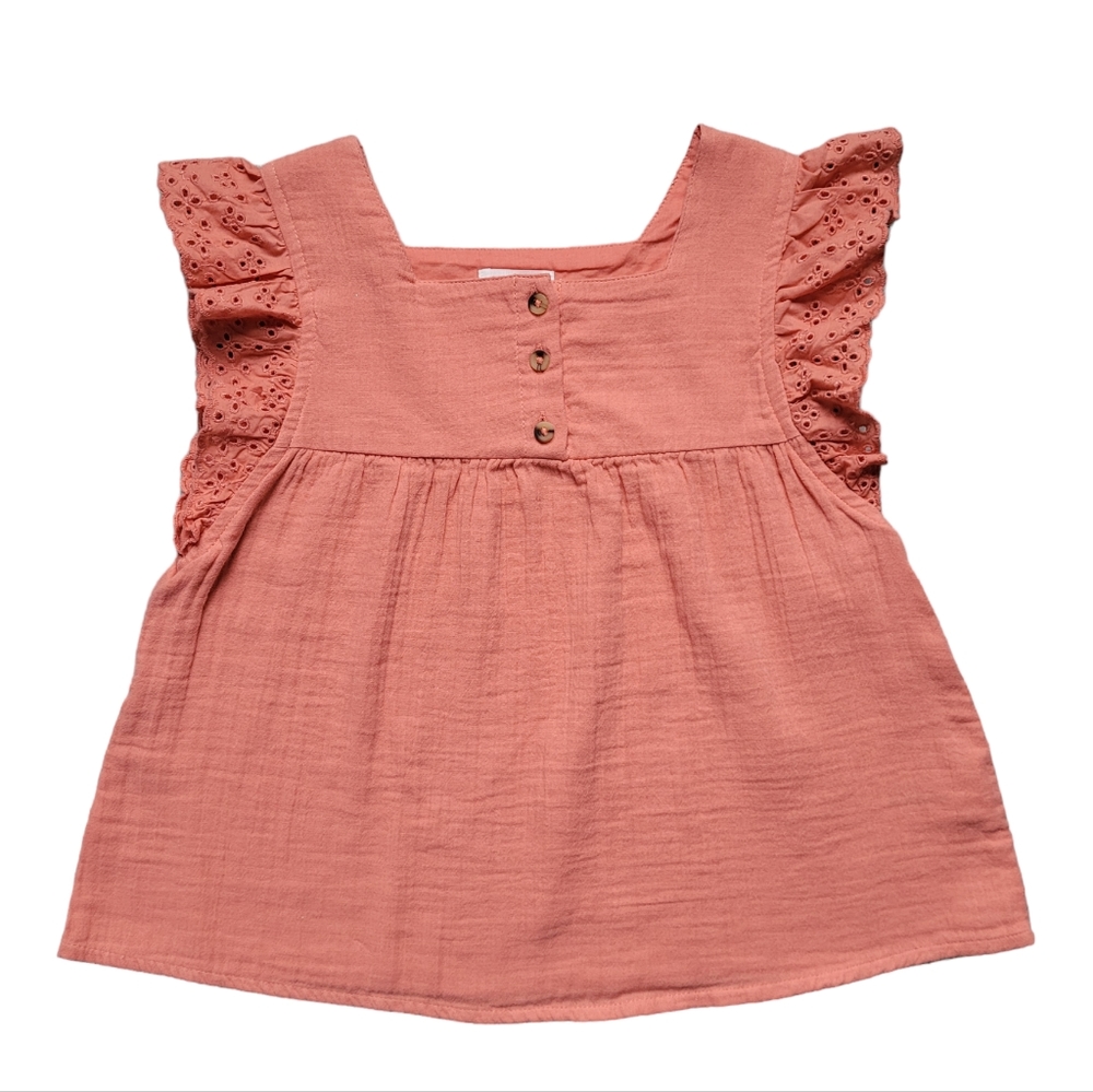 Coral Short Ruffle Sleeve Eyelet Embroidery Detail T Shirt Girls M 8 Cat & Jack